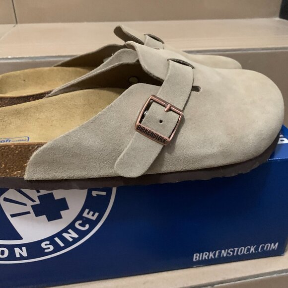 Birkenstock Boston Wome Taupe Suede Leather Soft Footbed New w/box Narrow/Wide - Picture 4 of 10